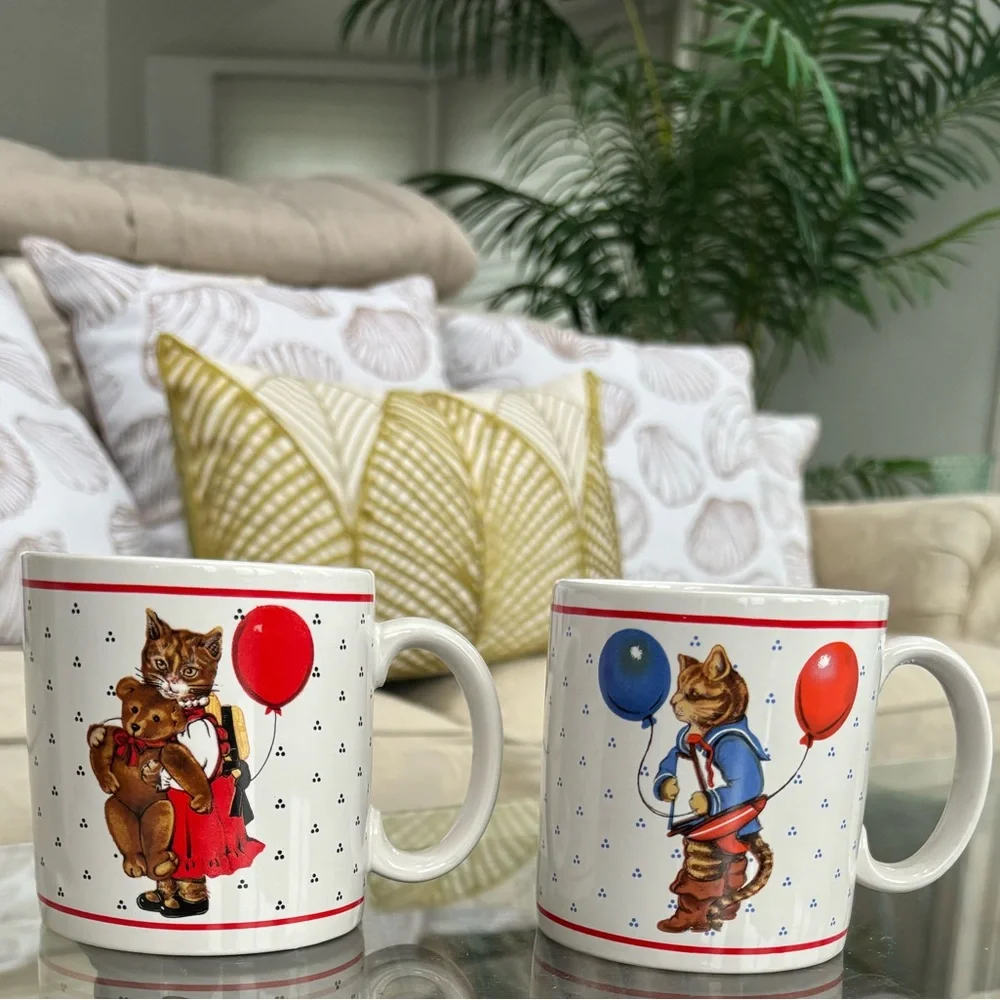 Vintage Cat Mugs 1980s RARE Vintage Coffee Cups Schmid Gordon Fraser Love Bear